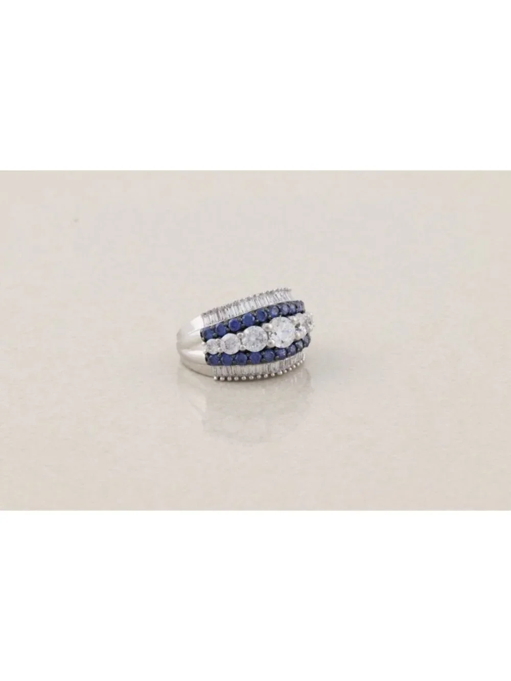 Sterling Silver Large Bold Sparkly White & Blue CZ Band Ring Size 10 1/4
